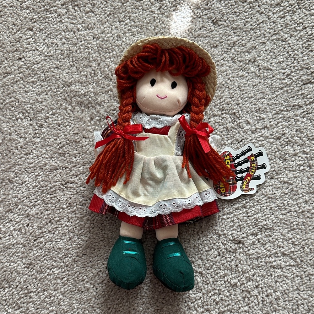 Scottish Rag Doll with Cream Apron and Green Shoes